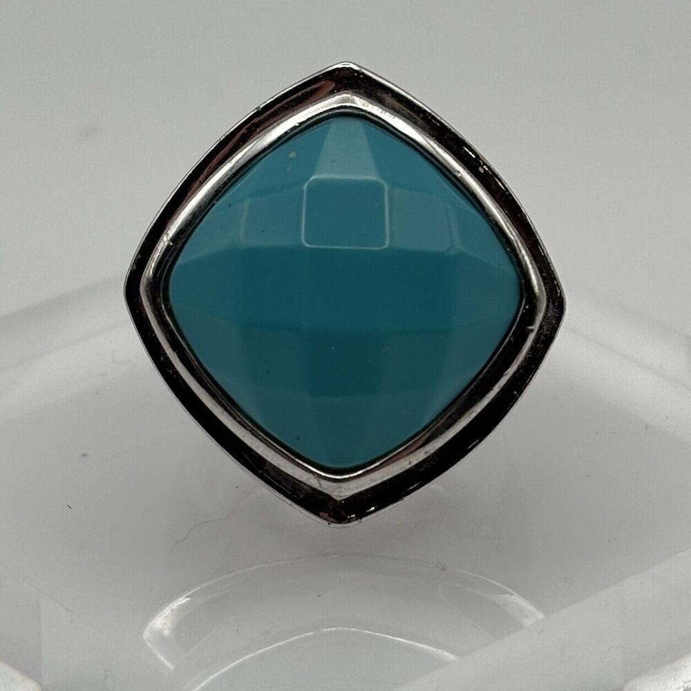 Elle Silver-Tone Ring with Turquoise Faceted Stone